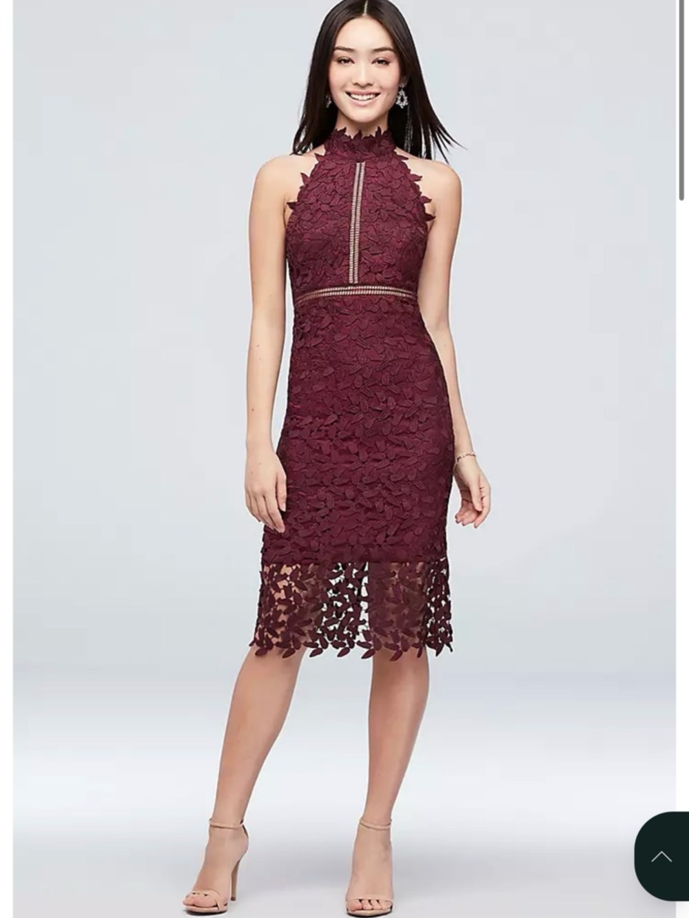 Bardot Burgundy Lace Halter Midi Dress